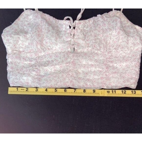 Cotton Candy Pink Bustier Tie Front Crop Top Cherry Blossom Pink Off White - Picture 8 of 11